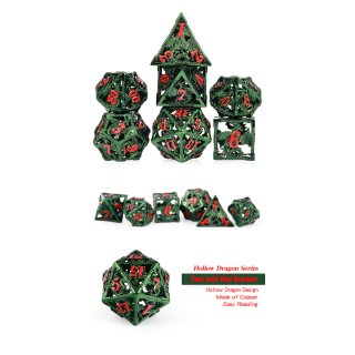 Hollow Dice Set (7) Dragon Green & Red