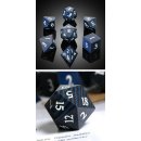 Wooden Dice Set (7) Black & Blue Striped Wood