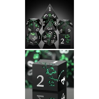 Metal & Enamel Dice Set (7) Sakura Black & Green